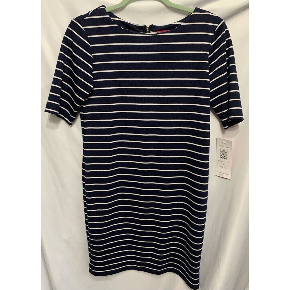 Sunny Leigh Dress Size 6 Navy White Stripe Short Sleeves Straight Sailor NWT